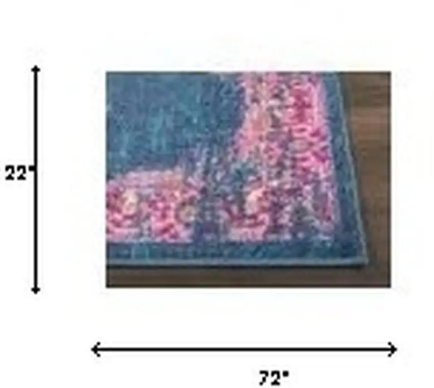 Blue and Pink Medallion Runner Rug Photo 6