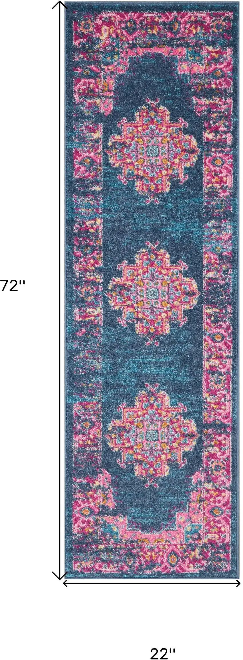 6' Blue And Pink Medallion Distressed Runner Rug Photo 9