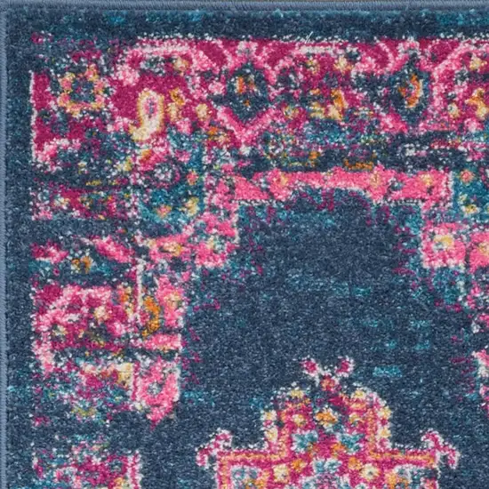 6' Blue And Pink Medallion Distressed Runner Rug Photo 3