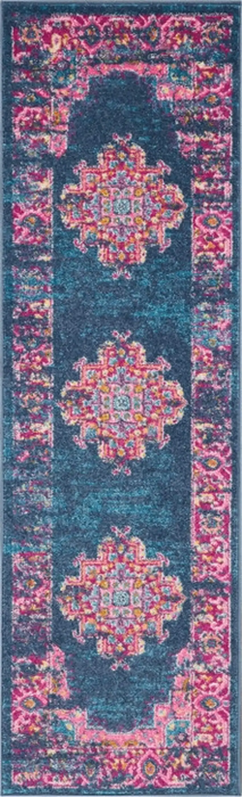 Blue and Pink Medallion Runner Rug Photo 2