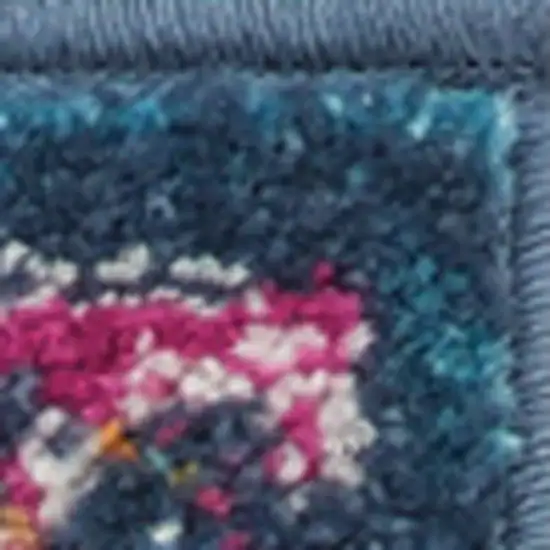 6' Blue And Pink Medallion Distressed Runner Rug Photo 5