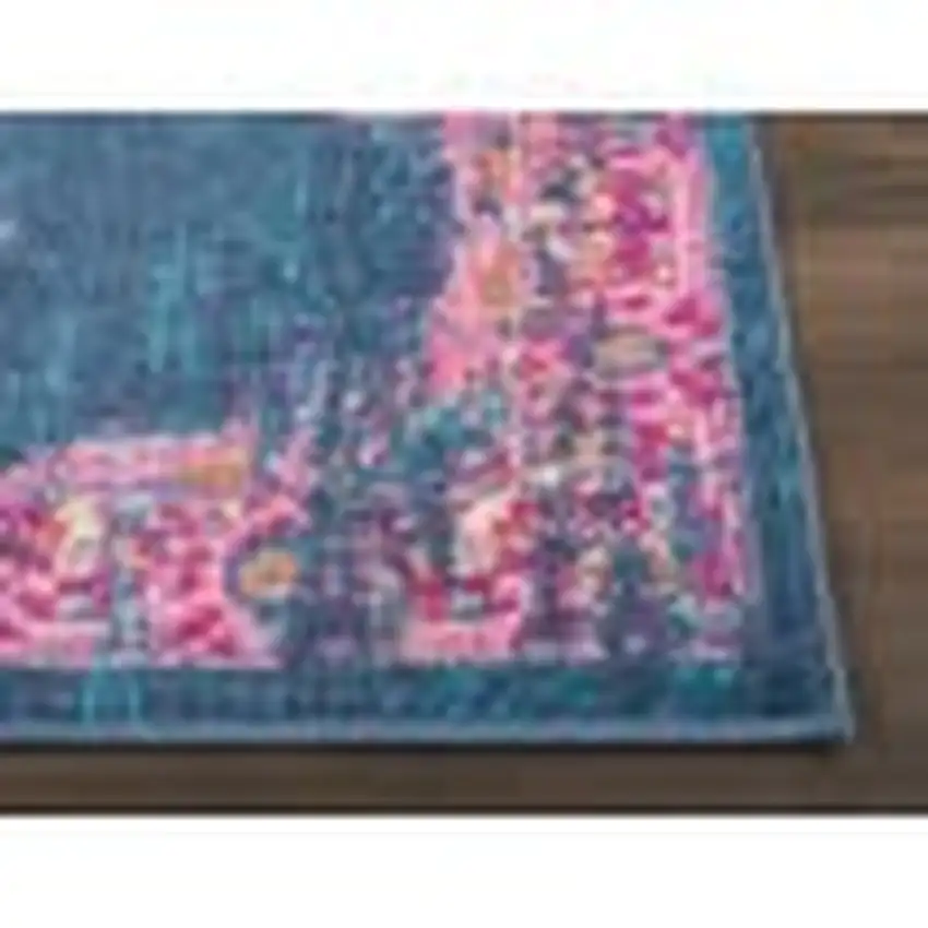 Blue and Pink Medallion Runner Rug Photo 1