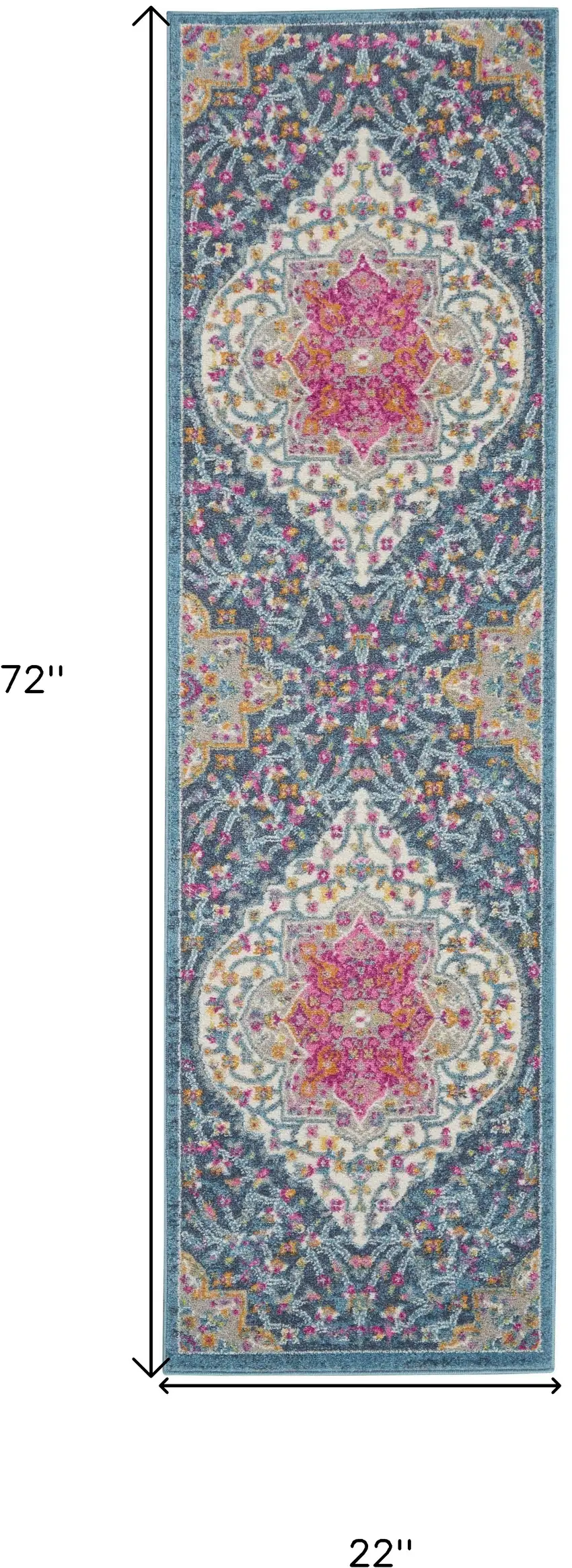 6' Blue And Ivory Medallion Distressed Runner Rug Photo 9