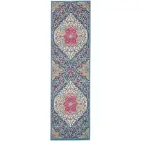 Photo of Blue and Pink Medallion Runner Rug