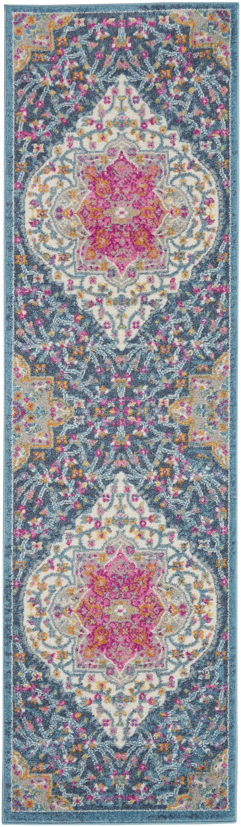Blue and Pink Medallion Runner Rug Photo 4