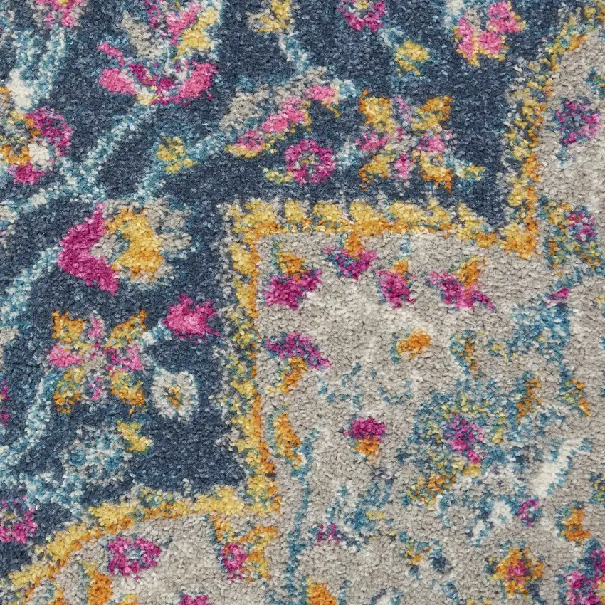 8' Blue And Ivory Medallion Distressed Runner Rug Photo 1