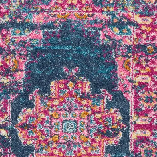 Blue And Pink Medallion Distressed Area Rug Photo 5