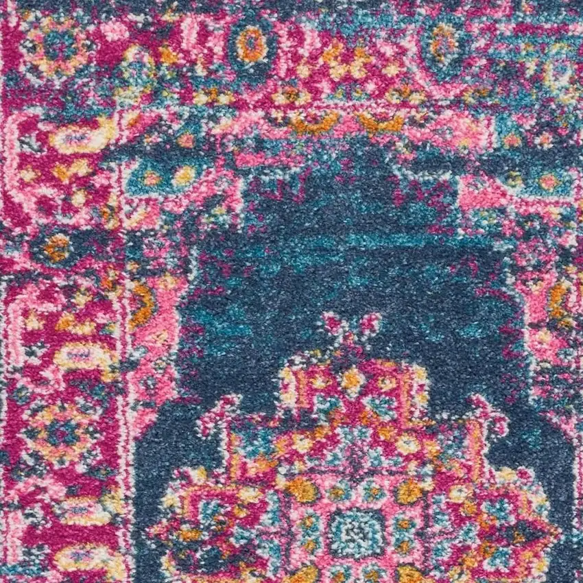 Blue And Pink Medallion Distressed Area Rug Photo 3