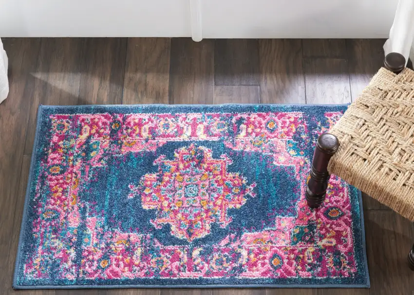Blue And Pink Medallion Distressed Area Rug Photo 5