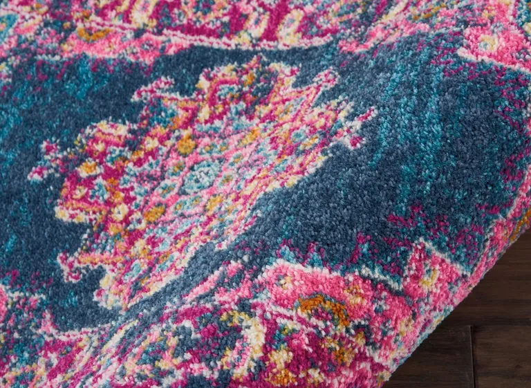 Blue and Pink Medallion Scatter Rug Photo 2
