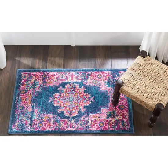 Blue and Pink Medallion Scatter Rug Photo 5