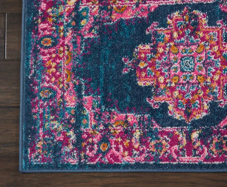 Blue and Pink Medallion Scatter Rug Photo 4