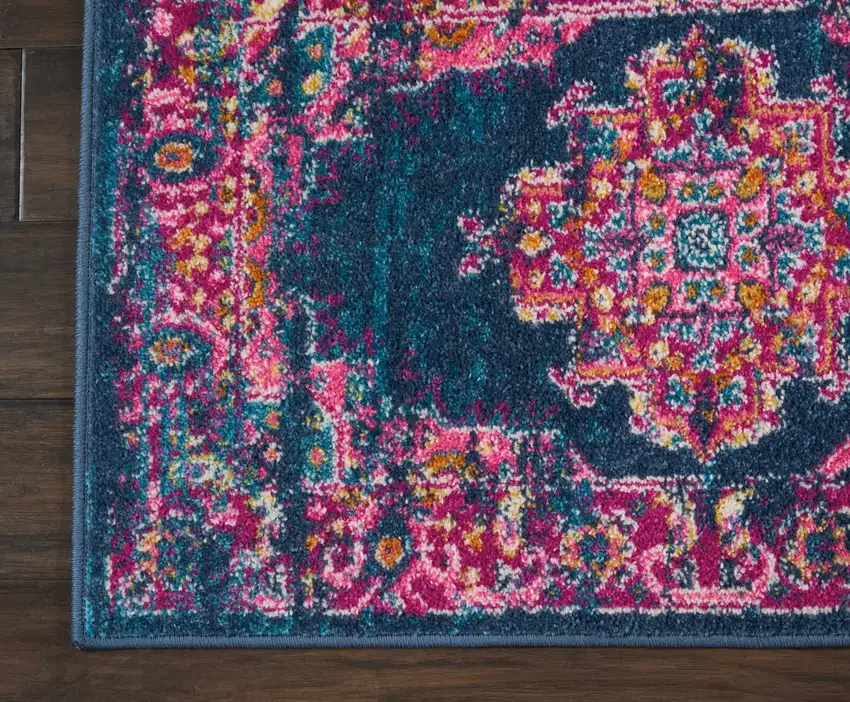 Blue and Pink Medallion Scatter Rug Photo 4