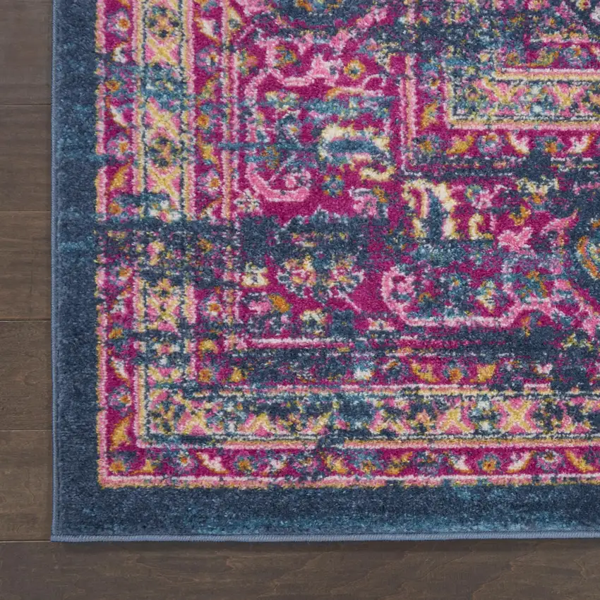 Blue And Pink Medallion Distressed Area Rug Photo 9