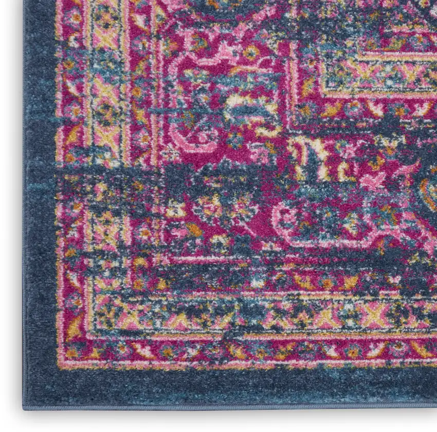 Blue And Pink Medallion Distressed Area Rug Photo 9