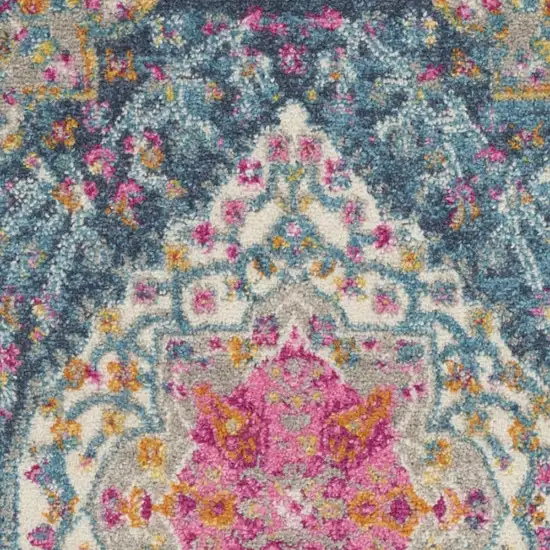 Blue And Ivory Medallion Distressed Area Rug Photo 1