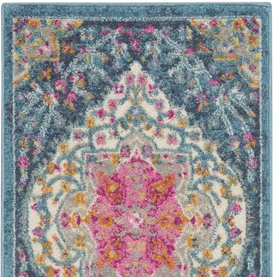 Blue And Ivory Medallion Distressed Area Rug Photo 5