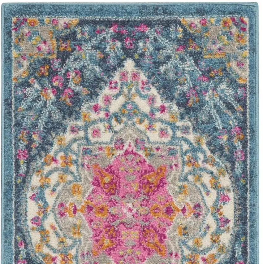 Blue And Ivory Medallion Distressed Area Rug Photo 5