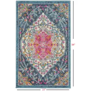 Photo of Blue and Pink Medallion Scatter Rug