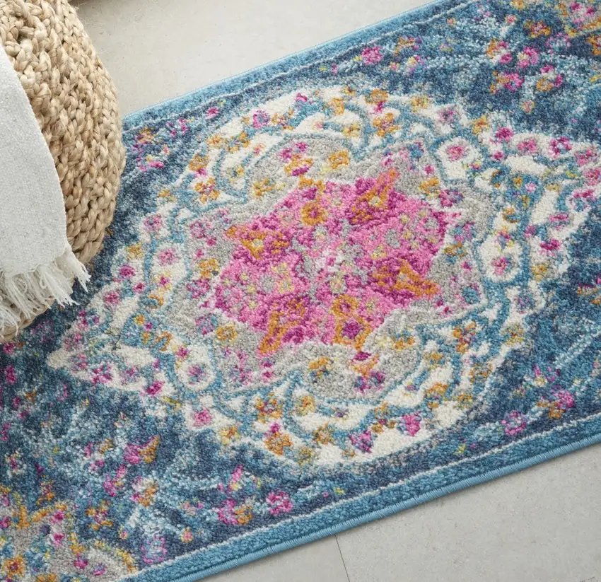 Blue and Pink Medallion Scatter Rug Photo 6