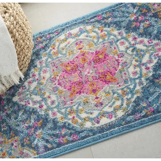 Blue and Pink Medallion Scatter Rug Photo 6