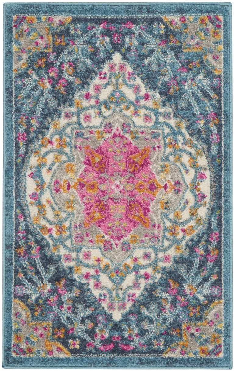 Blue and Pink Medallion Scatter Rug Photo 3