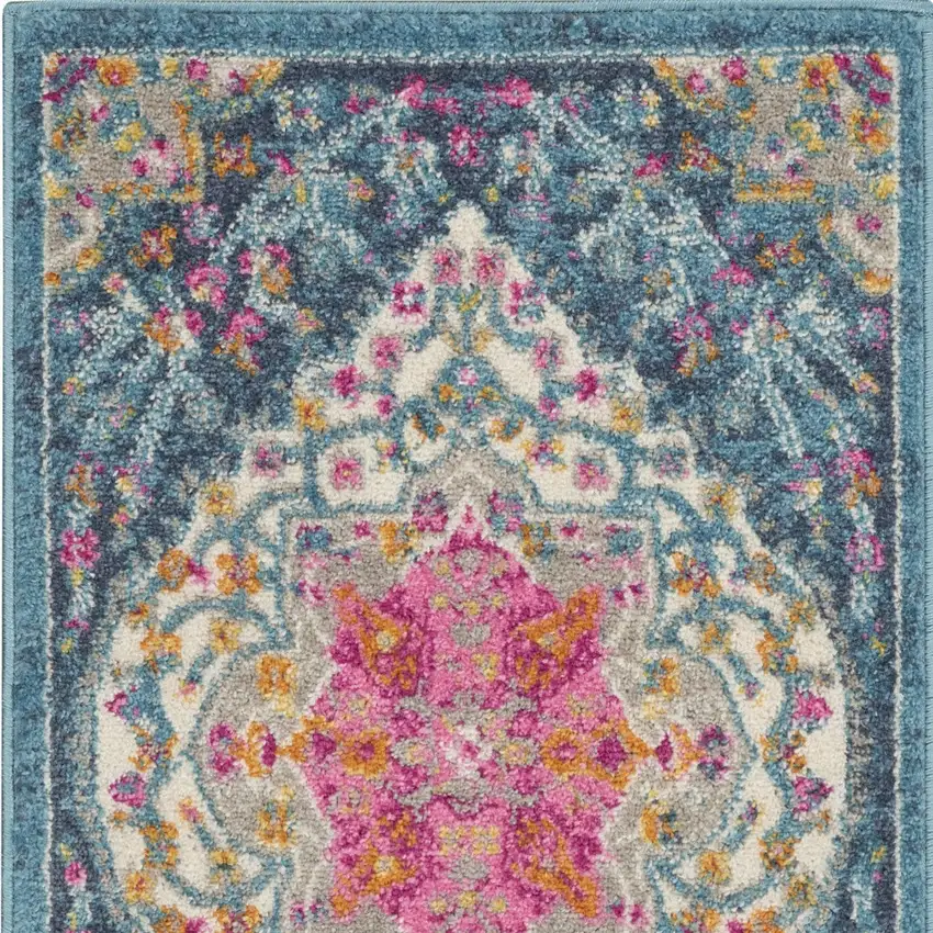 Blue And Ivory Medallion Distressed Area Rug Photo 7