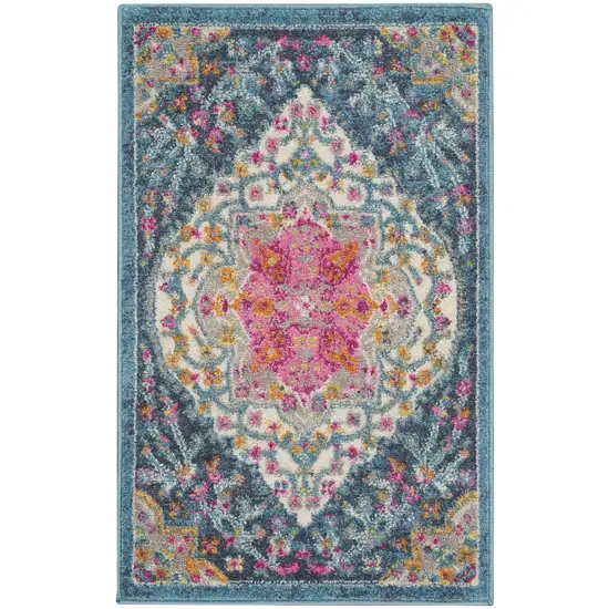 Blue and Pink Medallion Scatter Rug Photo 1