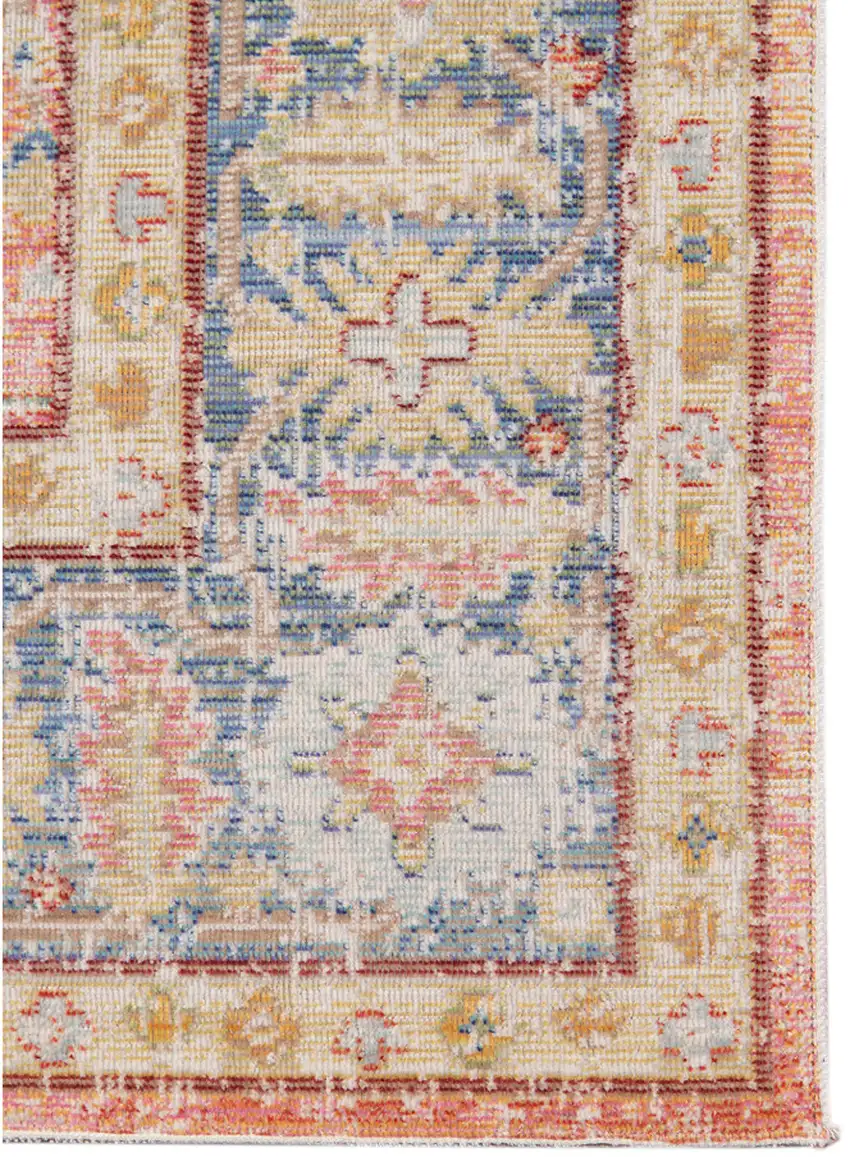 Blue and Pink Oriental Power Loom Distressed Area Rug Photo 4