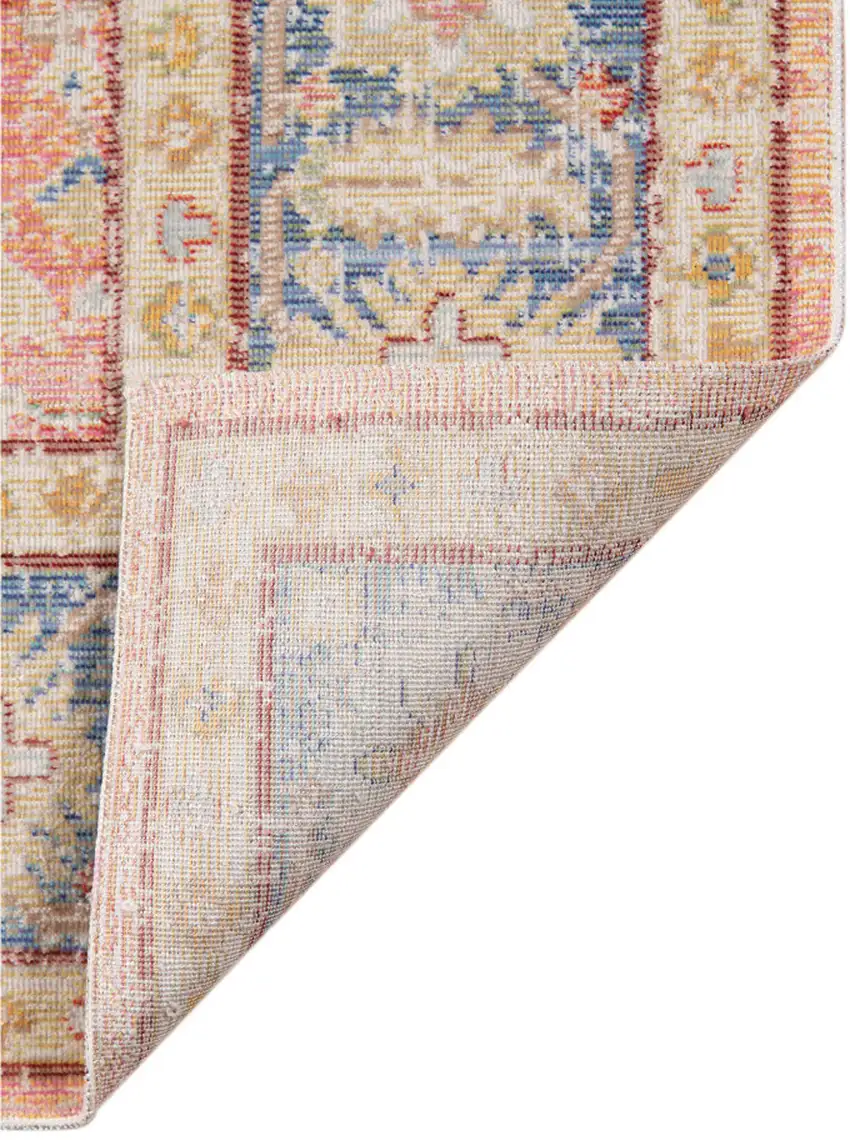 Blue and Pink Oriental Power Loom Distressed Area Rug Photo 5