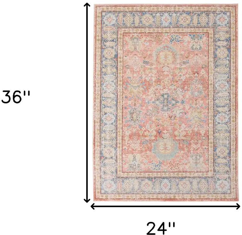 Blue and Pink Oriental Power Loom Distressed Area Rug Photo 7