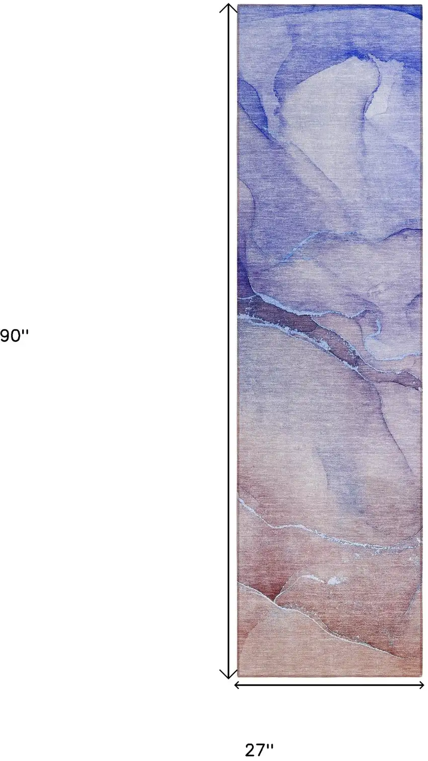 Blue and Purple Abstract Washable Non Skid Indoor Outdoor Runner Rug Photo 3