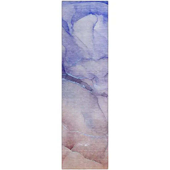 Blue and Purple Abstract Washable Non Skid Indoor Outdoor Runner Rug Photo 2