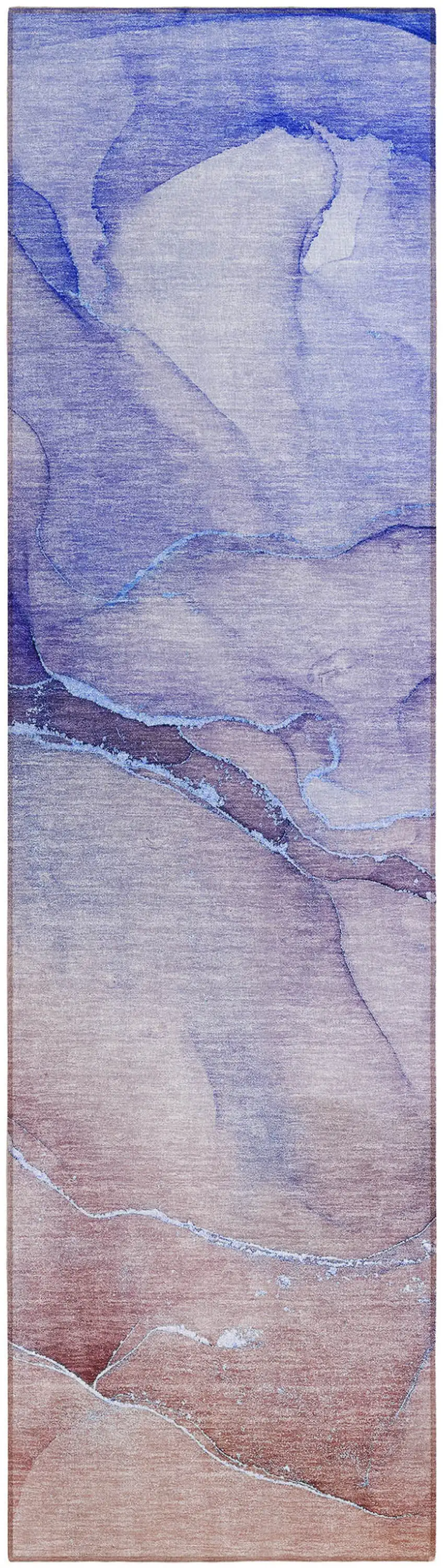 Blue and Purple Abstract Washable Non Skid Indoor Outdoor Runner Rug Photo 2