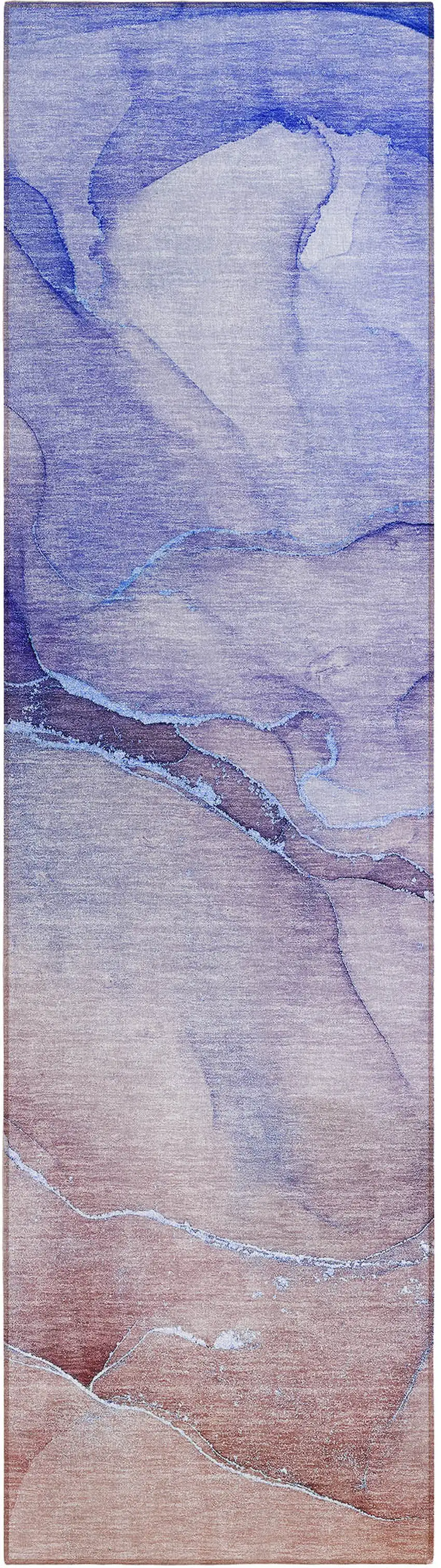 Blue and Purple Abstract Washable Non Skid Indoor Outdoor Runner Rug Photo 2