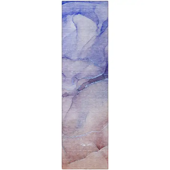 Blue and Purple Abstract Washable Non Skid Indoor Outdoor Runner Rug Photo 3