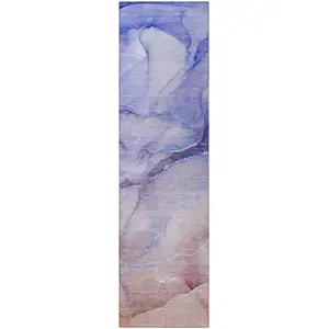 Photo of Blue and Purple Abstract Washable Non Skid Indoor Outdoor Runner Rug