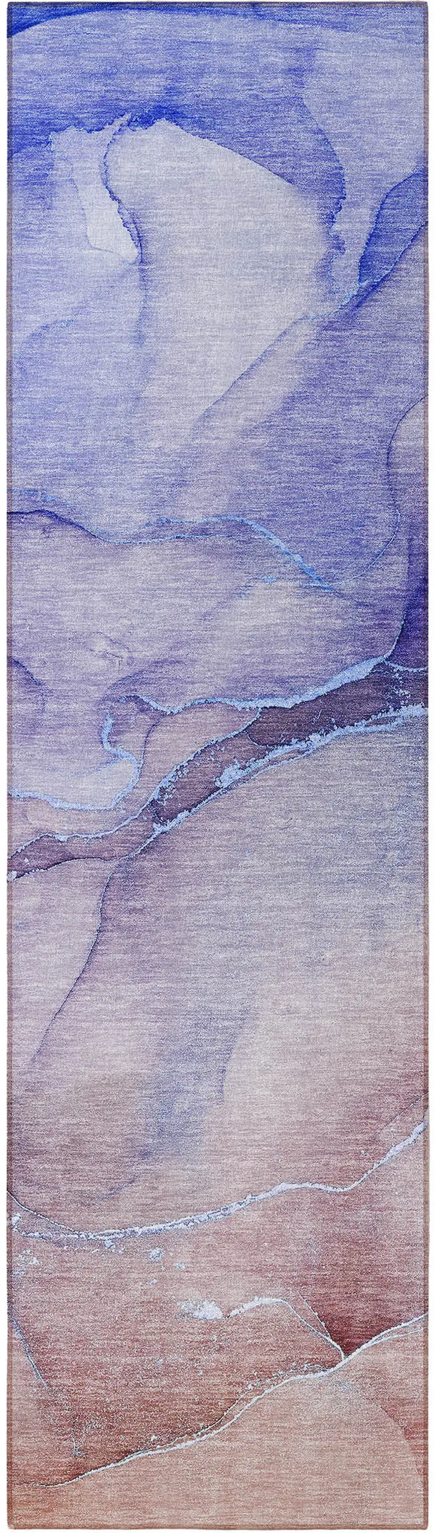 Blue and Purple Abstract Washable Non Skid Indoor Outdoor Runner Rug Photo 3