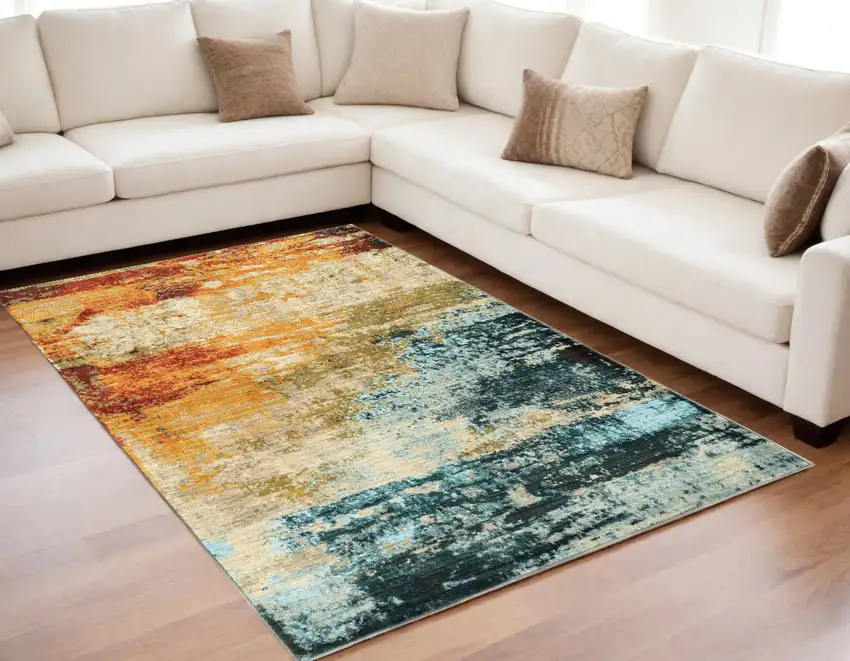 Blue And Red Distressed Area Rug Photo 1