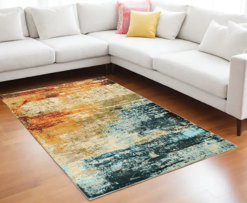 Blue And Red Distressed Area Rug Photo 1