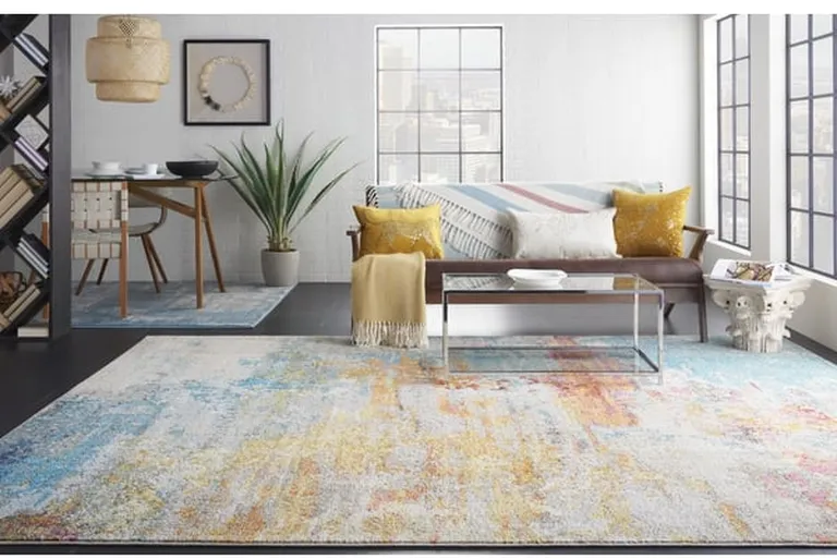 Blue and Red Distressed Area Rug Photo 3