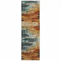 Photo of Blue and Red Distressed Runner Rug