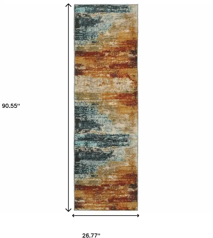 Blue and Red Distressed Runner Rug Photo 5