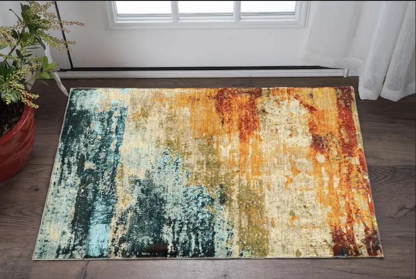 Blue And Red Distressed Scatter Rug Photo 1