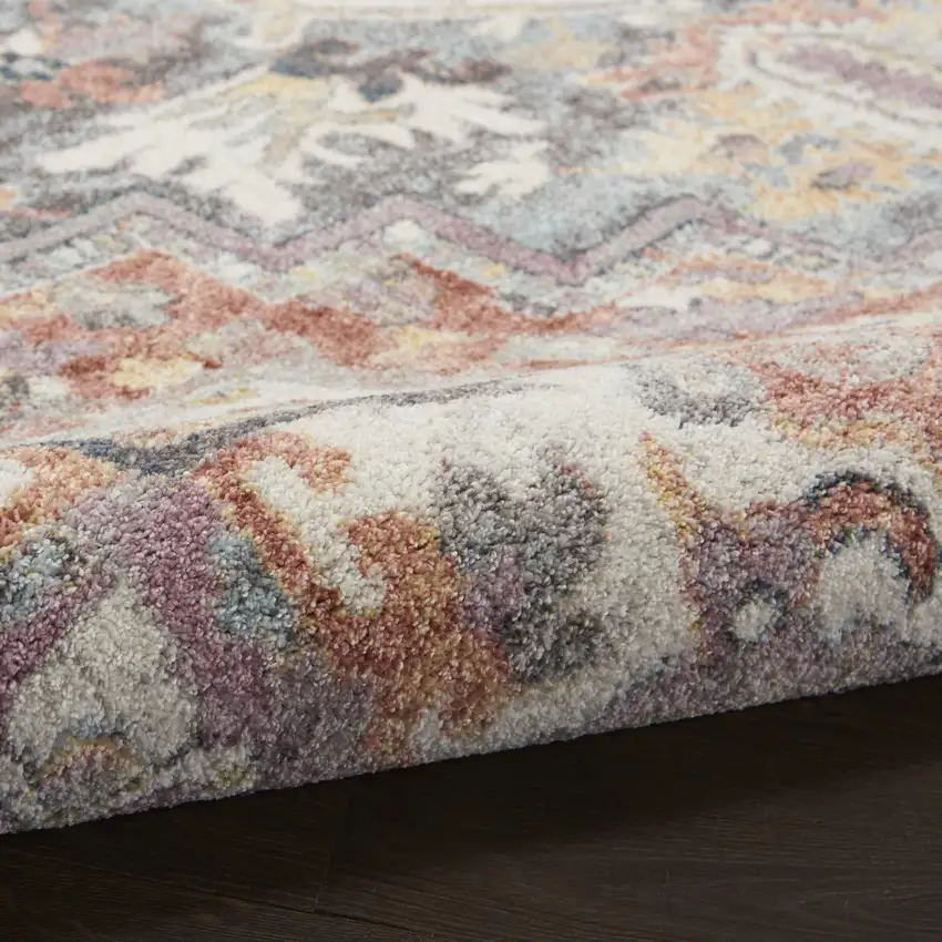 Blue and Red Floral Distressed Area Rug Photo 7