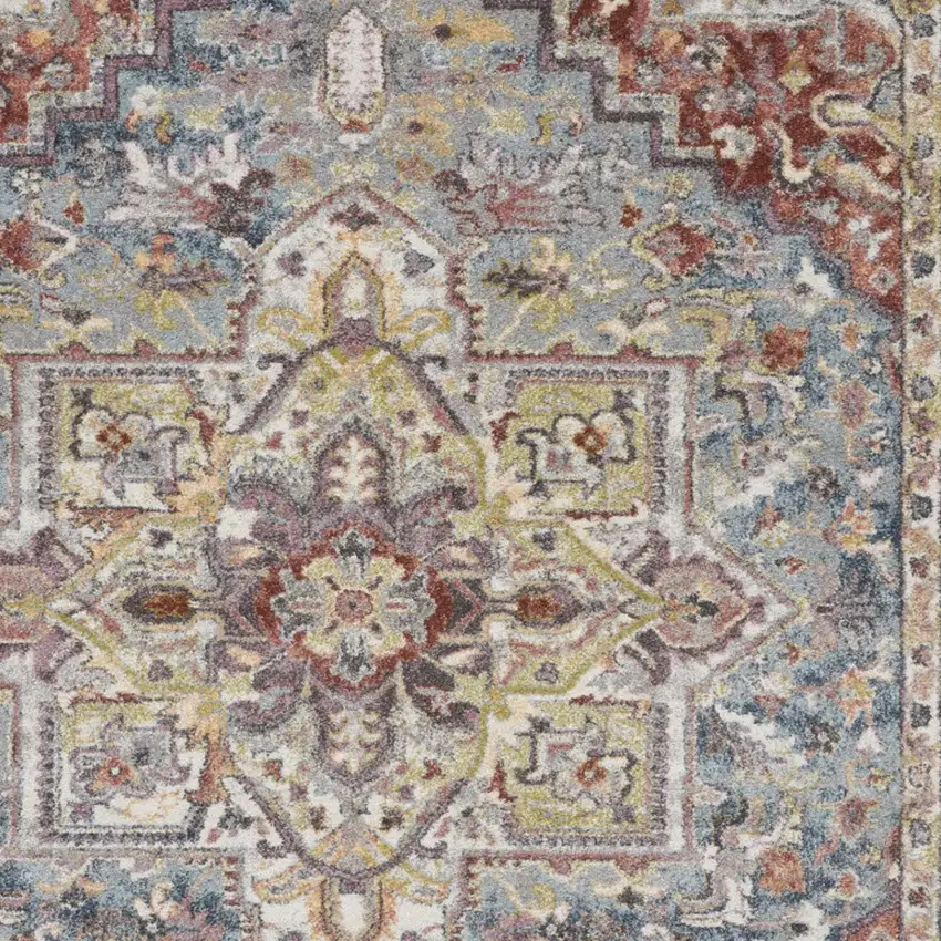 Blue and Red Floral Distressed Area Rug Photo 9