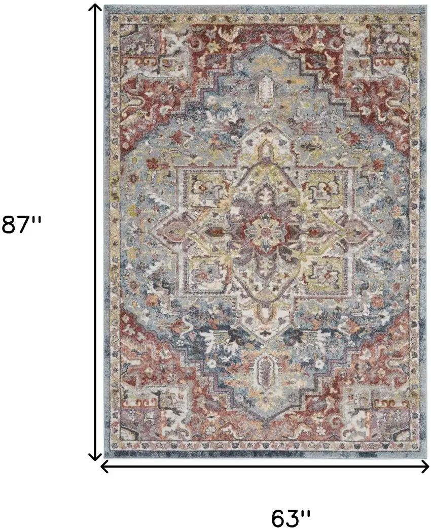Blue and Red Floral Distressed Area Rug Photo 3
