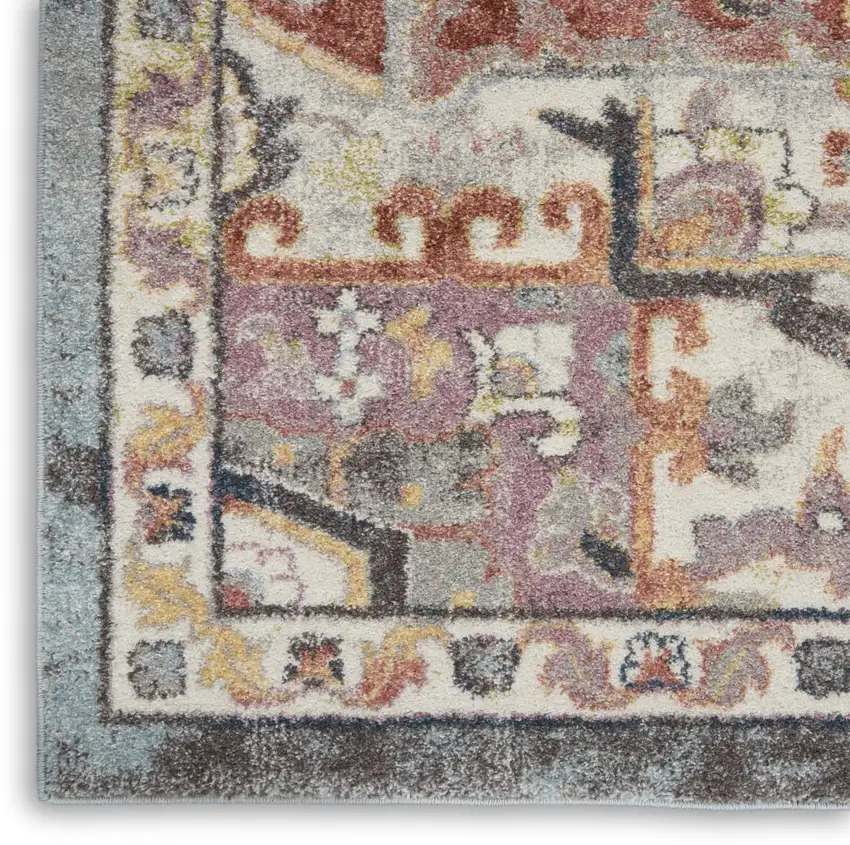 Blue and Red Floral Distressed Area Rug Photo 6