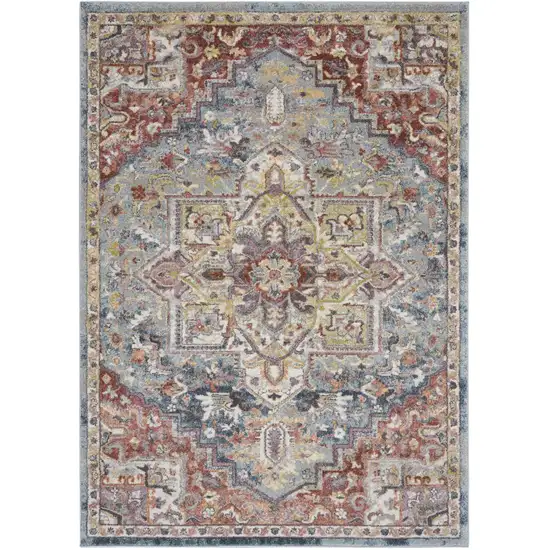 Blue and Red Floral Distressed Area Rug Photo 1