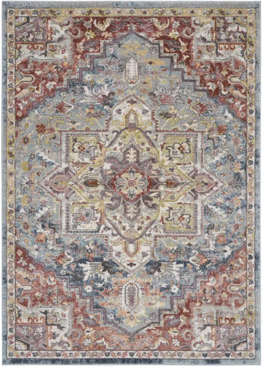 Blue and Red Floral Distressed Area Rug Photo 1